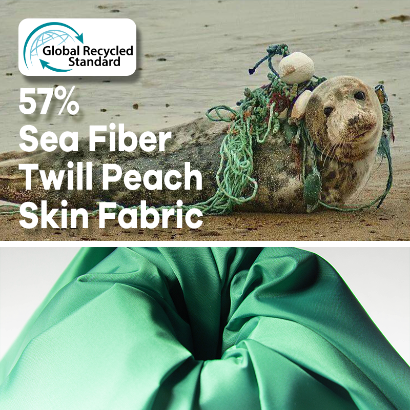 Eco-friendly fabric 43%polyester 57%Sea Fiber Twill Peach Skin Recycled Fabrics For Clothing