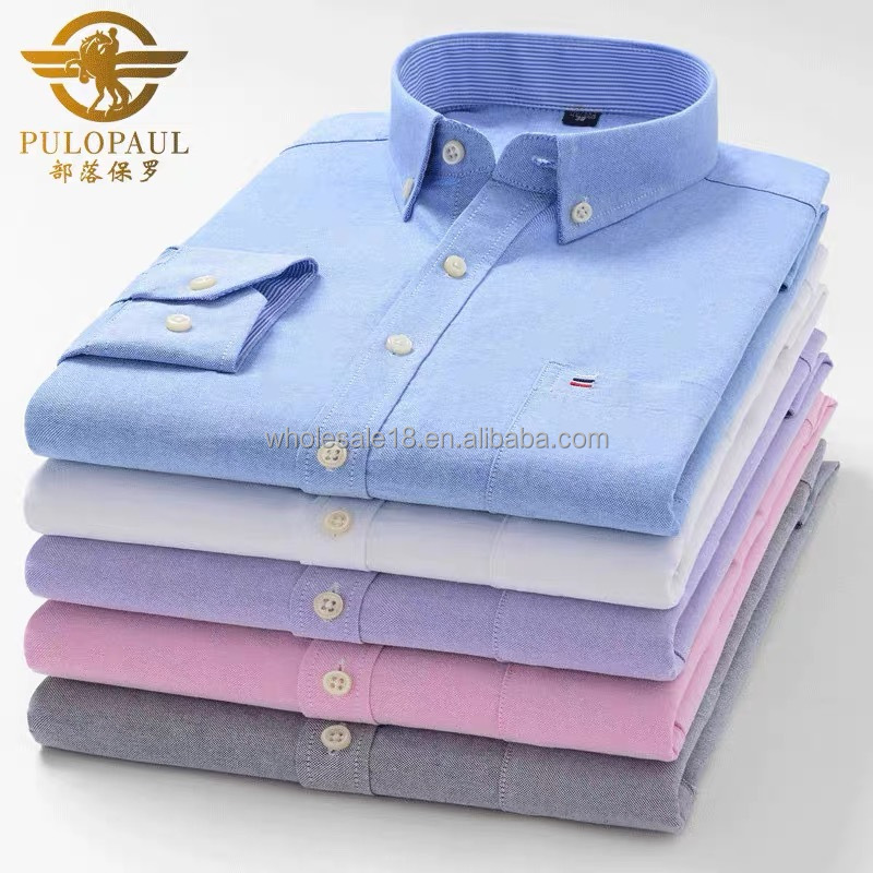 Fashion Men Long Sleeve Shirt 100% Cotton Breathable Long Sleeve Shirts for Men High Quality Solid Color TWILL Fabric Knitted