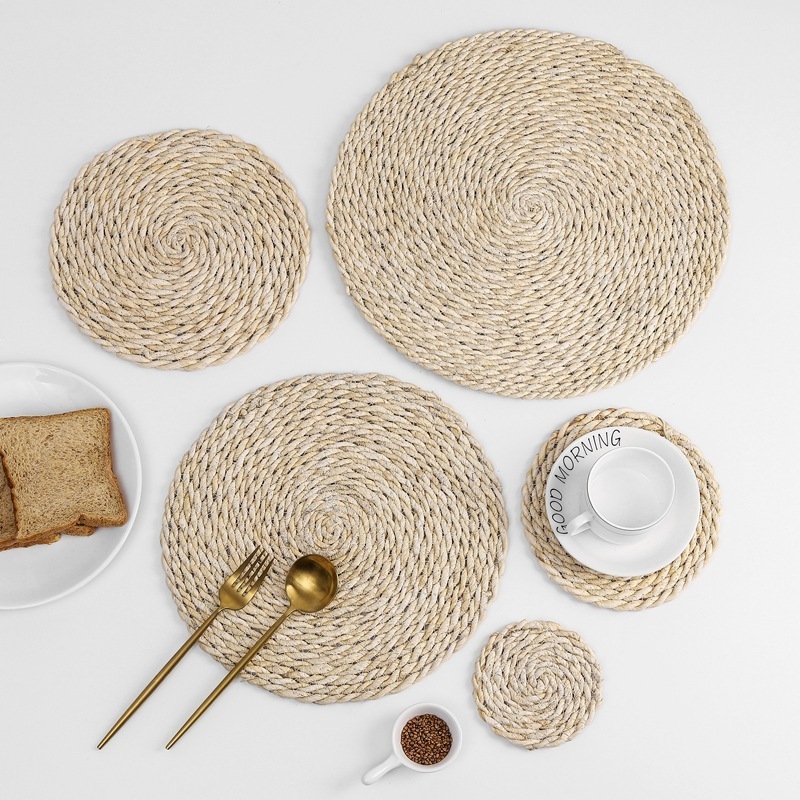 Wedding decorated  Woven Placemats for Dining Table Natural Braided Rattan Corn Straw Wicker Plates Charger for Wedding