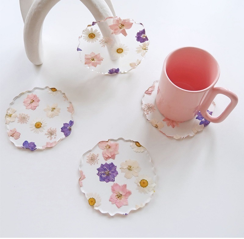 Luxury coaster for decoration Real floral coasters Acrylic heat insulation MATS Resin plant placemats