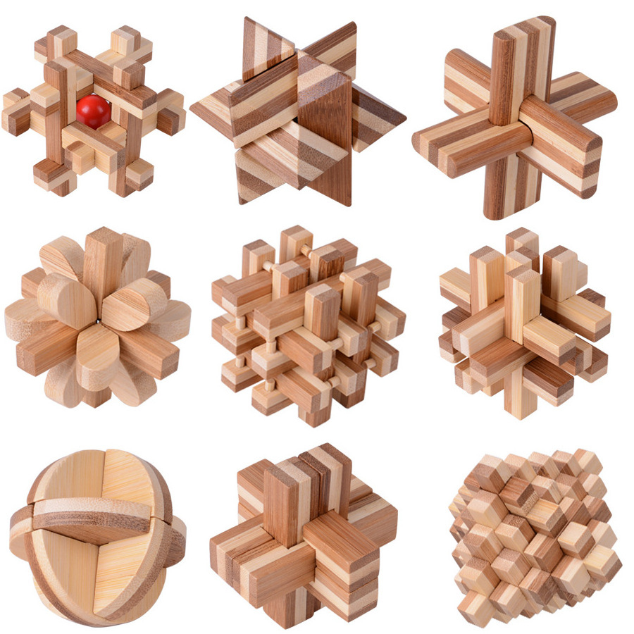 3D wooden puzzle luban kongming lock puzzle set toy brain puzzle cube wooden brain teasers cube block for children adult