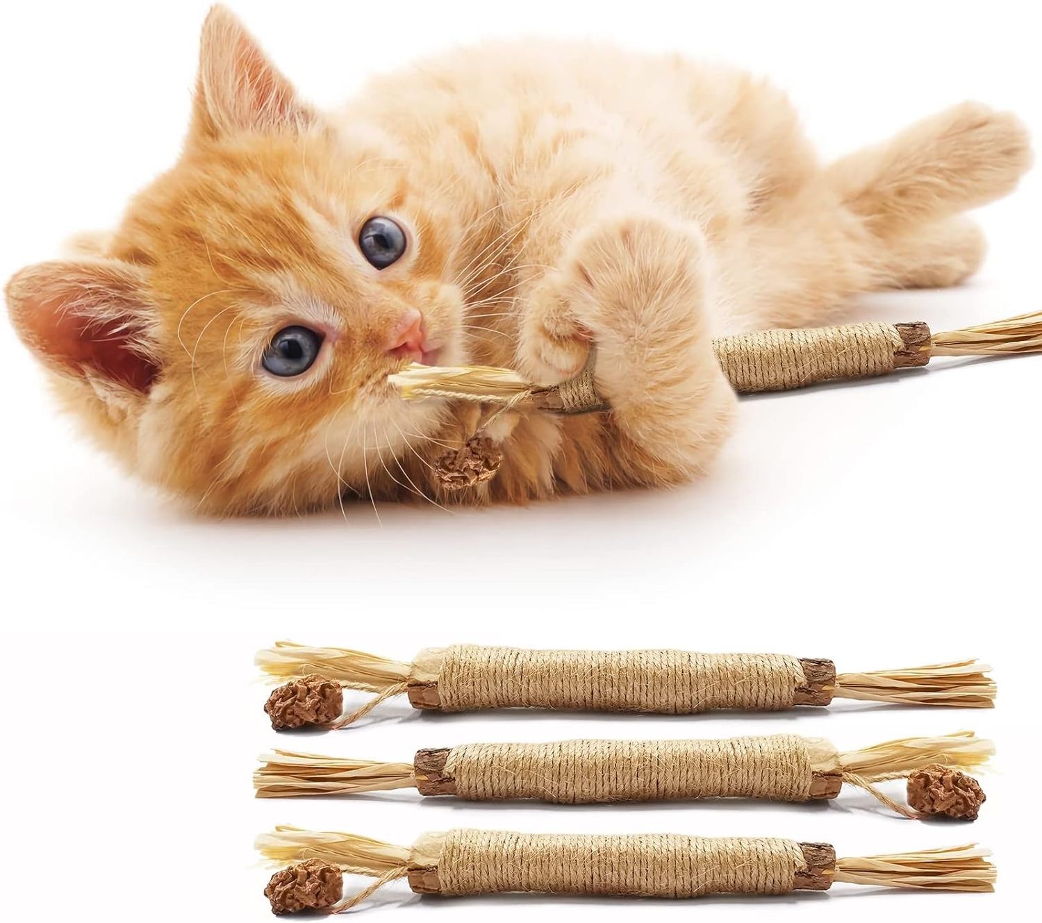 Cat Toy with Silvervine for Cats, 4 Pack Interactive Cat Toys for Indoor Kitten, Edible Catnip Cat Toy with Silvervine Sticks