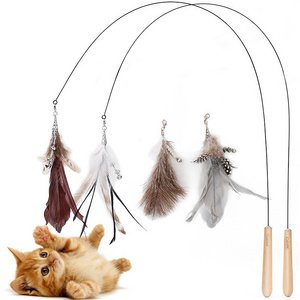 High Quality Natural Feather Cat Stick Toy Pet Luxury Toy Cat Teaser Stick Toy