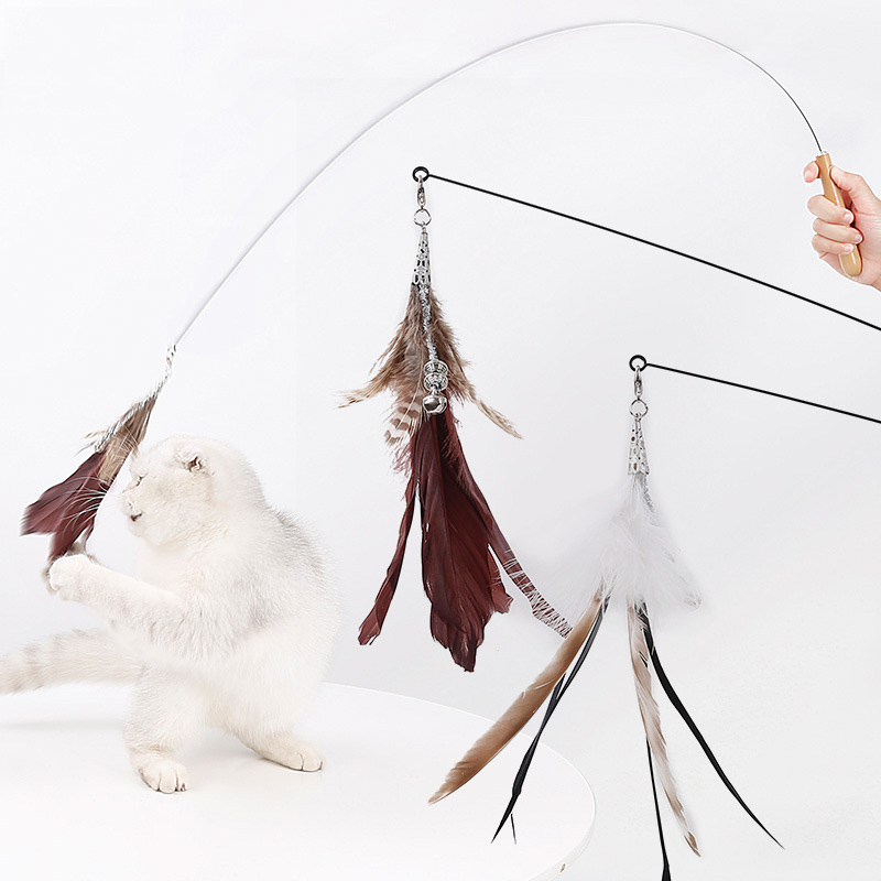 High Quality Natural Feather Cat Stick Toy Pet Luxury Toy Cat Teaser Stick Toy