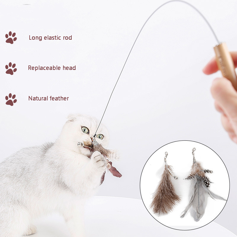 High Quality Natural Feather Cat Stick Toy Pet Luxury Toy Cat Teaser Stick Toy