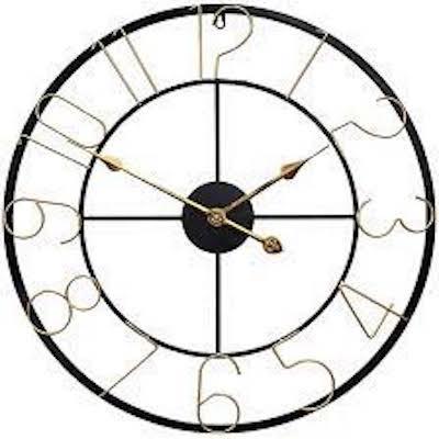 Silent Sweep Quartz Movement Wall Watch Clock Decoration Iron Metal Black & Gold Luxury Home Decorative Clock Gift Clock