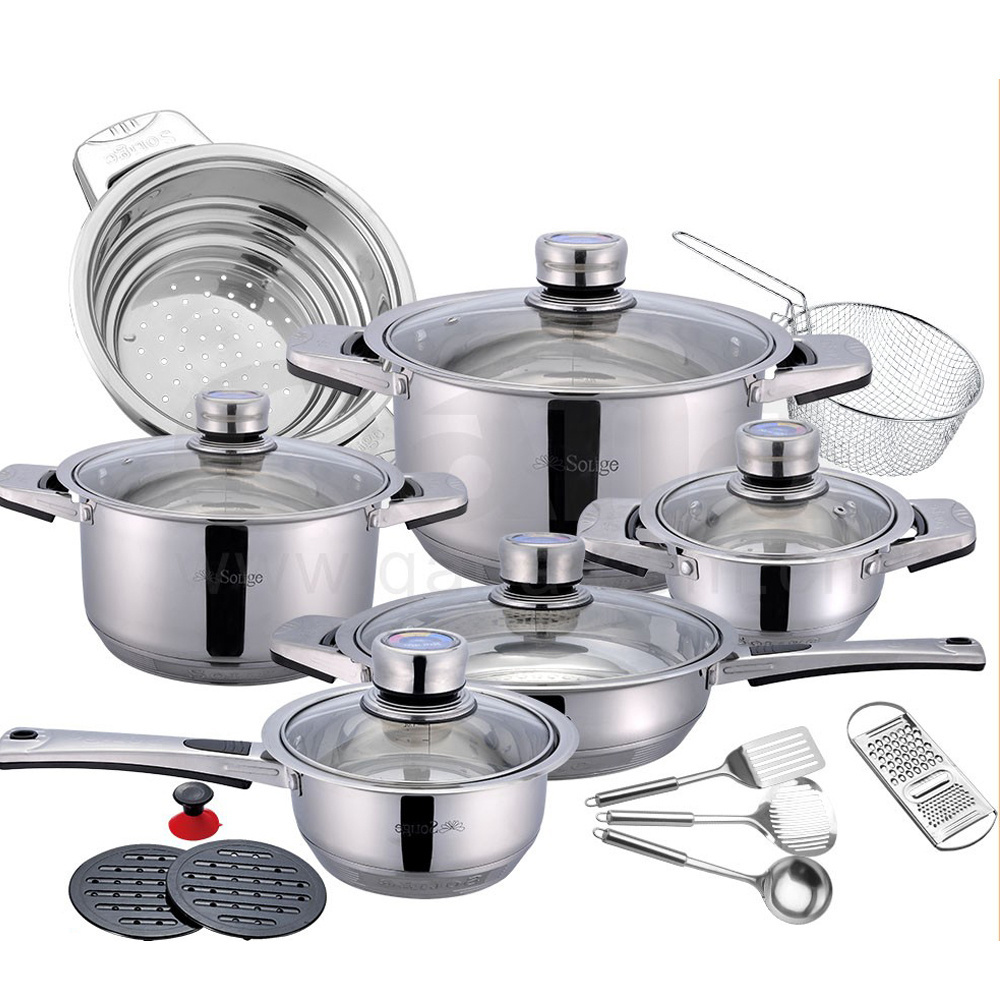 QANA Factory Wholesale OEM Induction cooker surgical steel 14kgs cookware set for Ghana and African market pots and pans