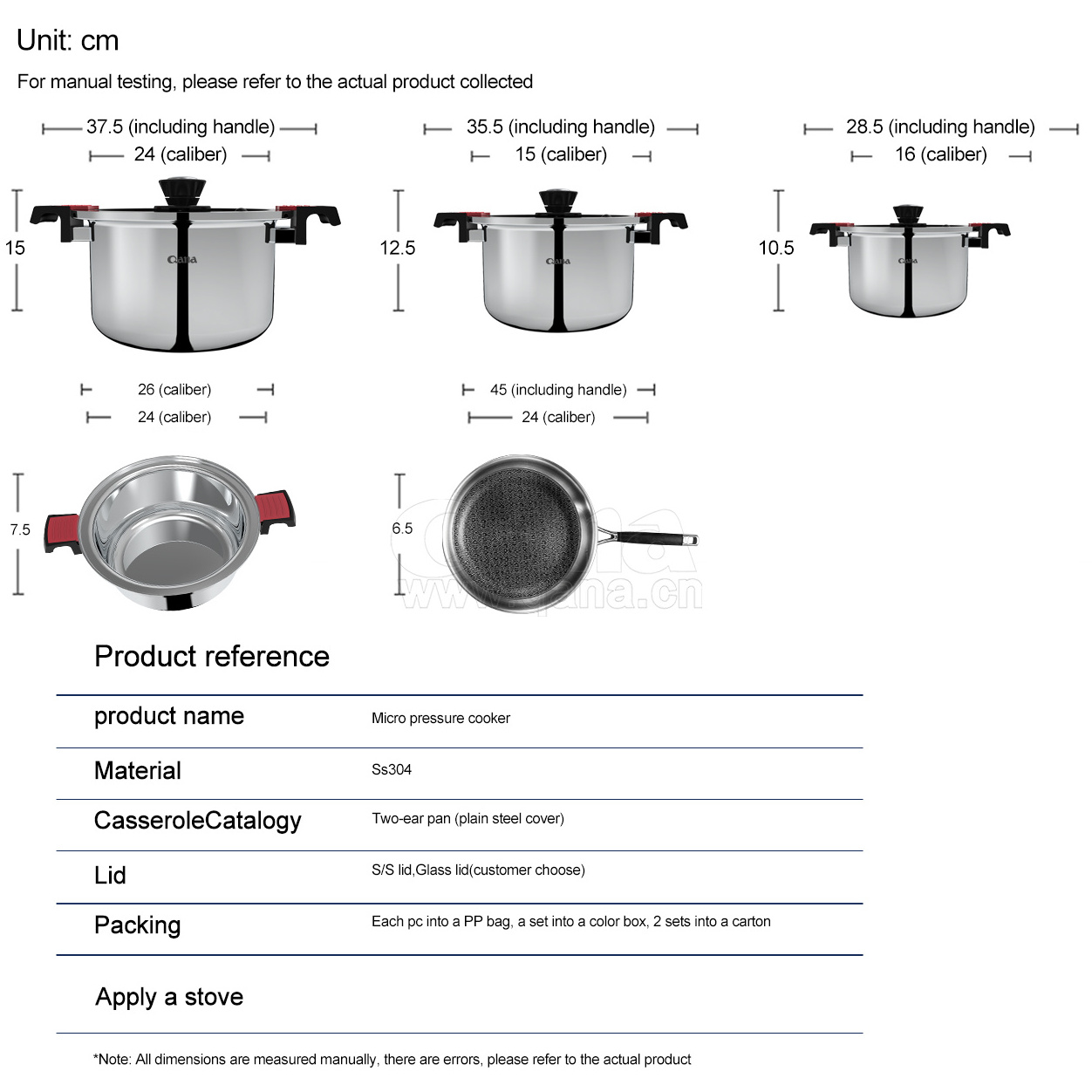 Qana 7pcs Set of Extra Thick Stainless Steel Household Micro Stew Pot Nonstick Wide Side Low Pressure Cooker Pan Wholesale