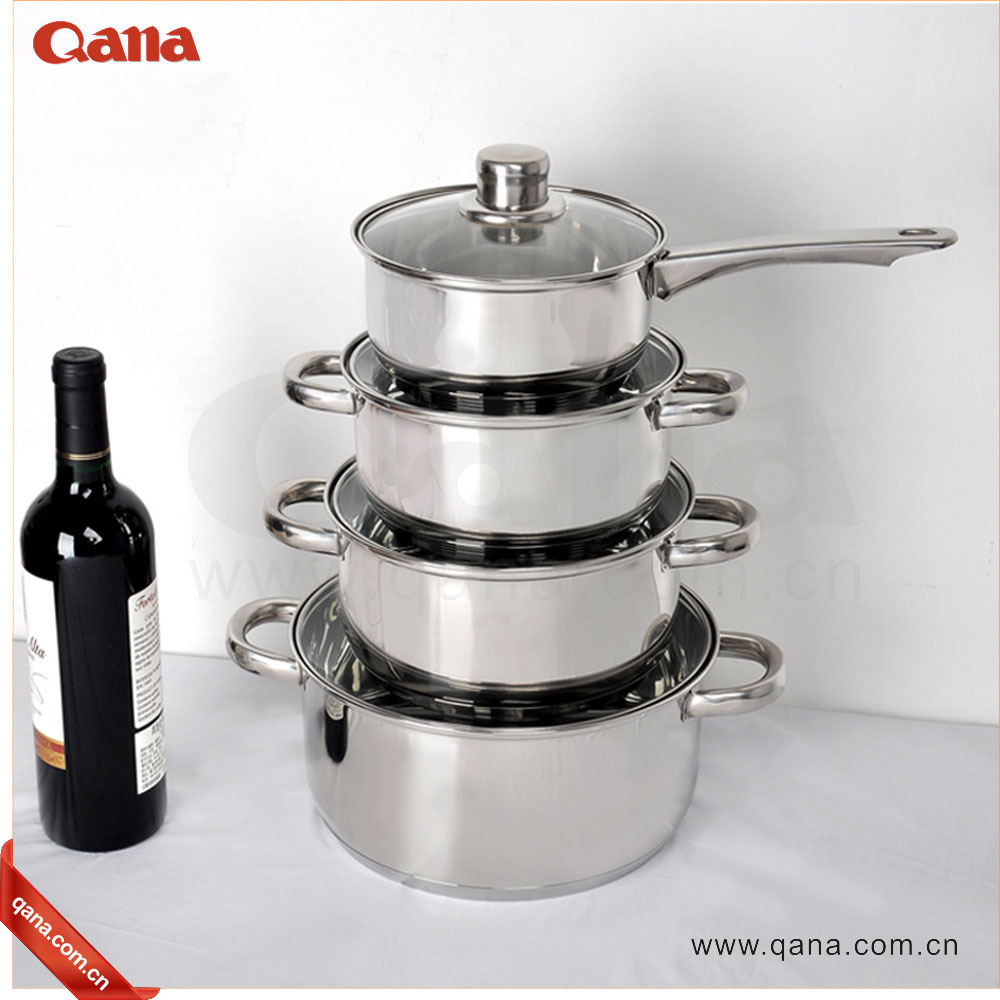 QANA Factory Wholesale OEM stainless steel Germany style induction cookware set cooking pot utensil cast iron pots and pans