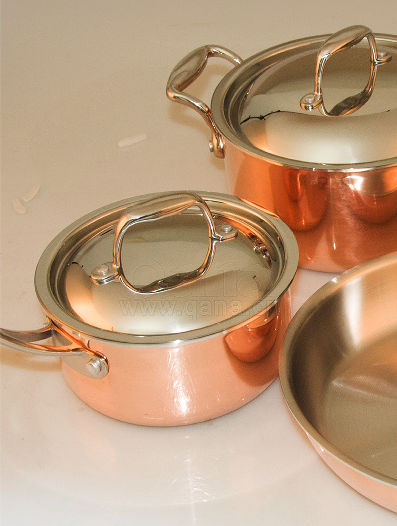 QANA Factory Wholesale OEM  Copper Pot set stainless steel cookware  kitchen cooking pot soup & stock pots fry pan Utensils