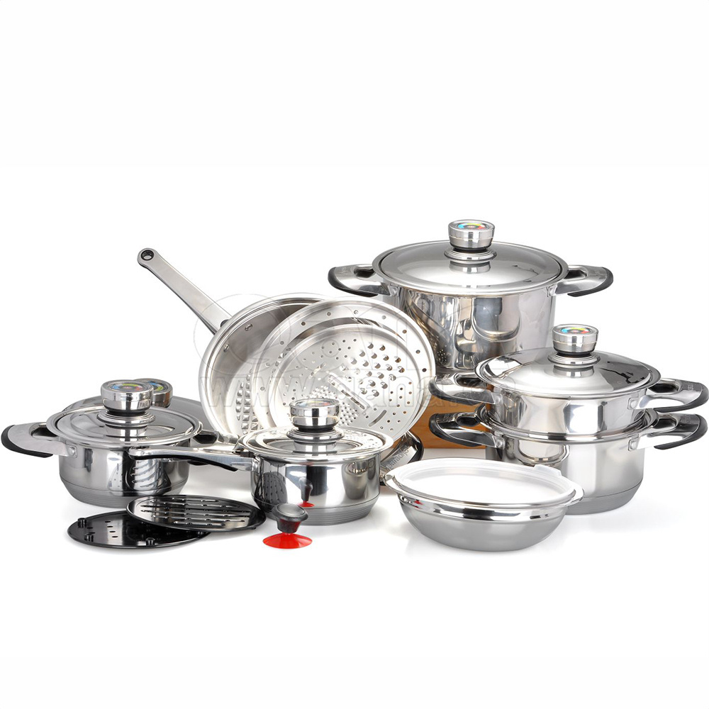 SOLIGE high quality thermometer stainless steel 16pcs cooking pot cookware set