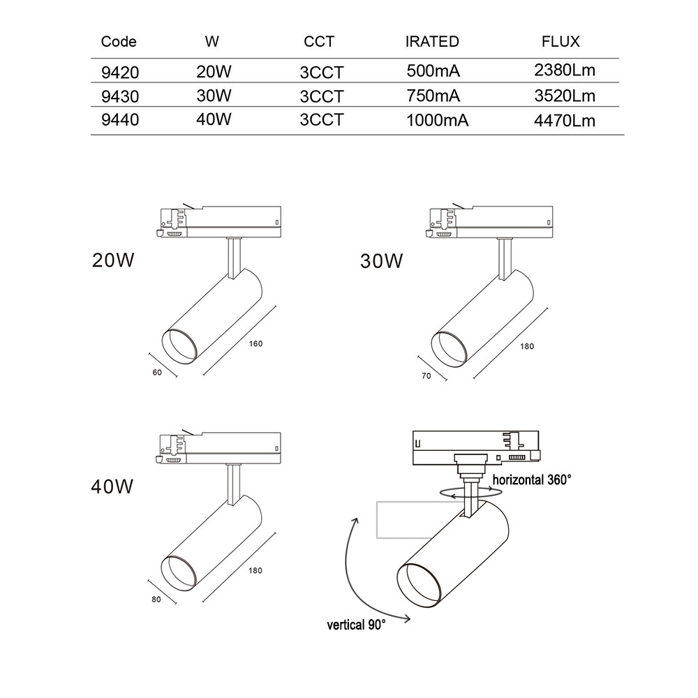 aluminum alloy Surface Mounted Cylinder Adjustable Rail Spot Lighting COB LED 3/4 Wires Track Light Fixture