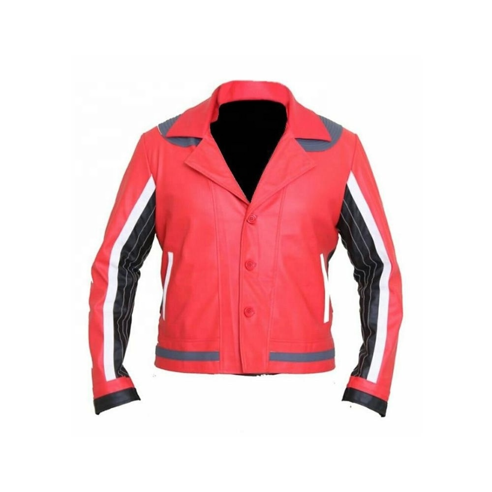 Red-Color Biker Jacket New-Style Men's Custom-Designed Genuine Pu Leather Jacket Fashion Jackets With Striped-Sleeved