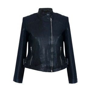 Women's Black Genuine Pu Leather-Tight Vintages-Biker Style Zip-Up Fashion Long-Zippers Jacket