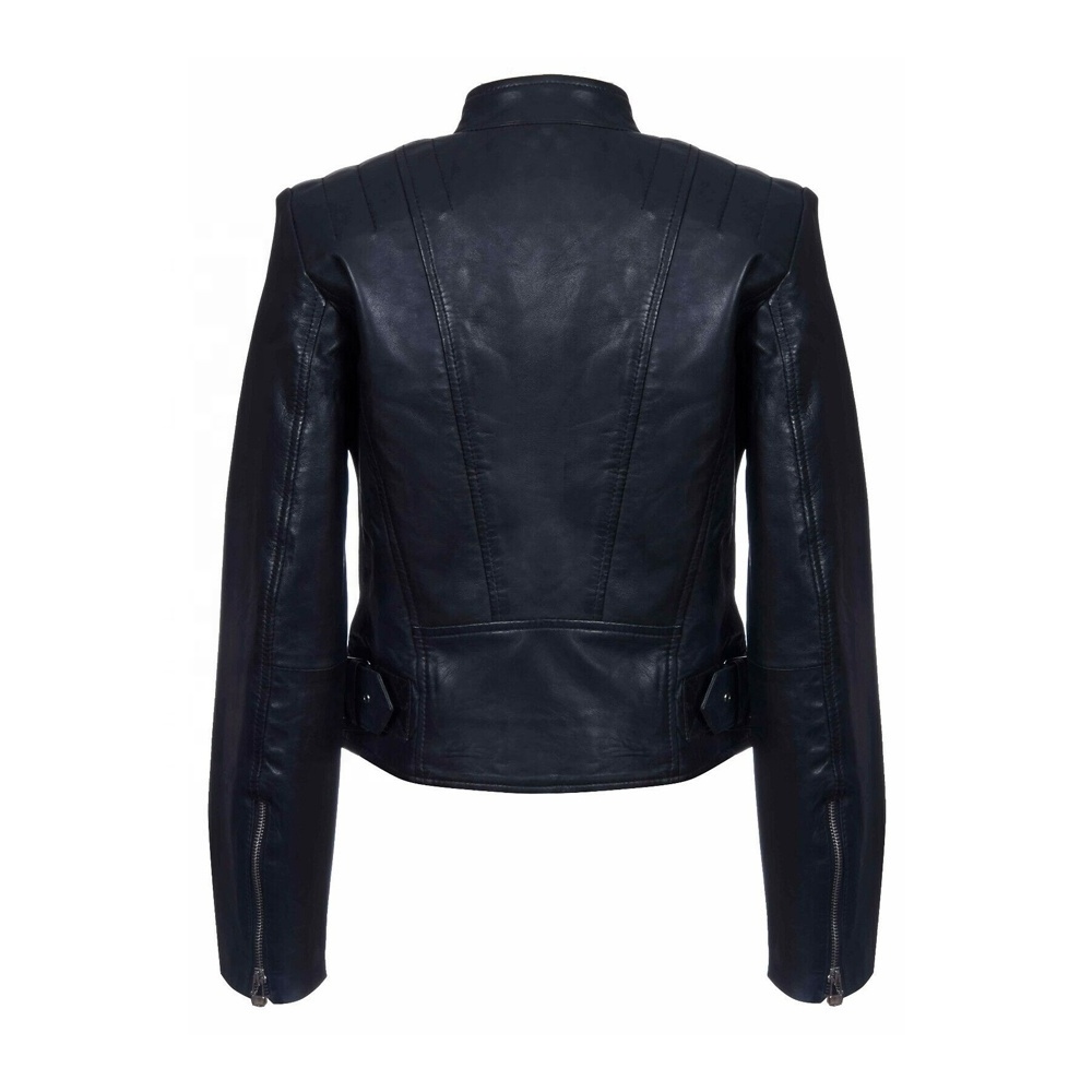 Women's Black Genuine Pu Leather-Tight Vintages-Biker Style Zip-Up Fashion Long-Zippers Jacket