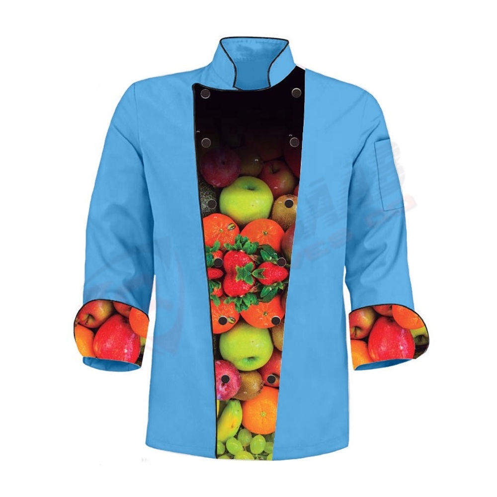 Fruit-Printings Long-Sleeves Patchwork-Chef Uniforms Fashion Chef-uniform Modern-Restaurant Japanese-style Chef Uniform