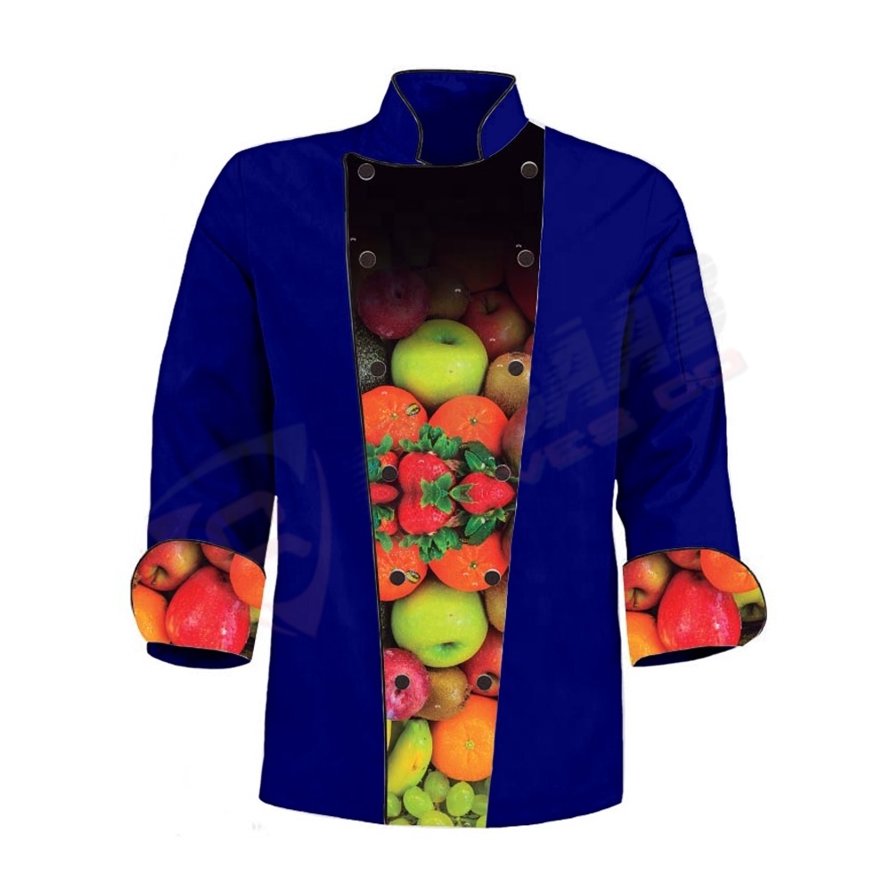 Fruit-Printings Long-Sleeves Patchwork-Chef Uniforms Fashion Chef-uniform Modern-Restaurant Japanese-style Chef Uniform