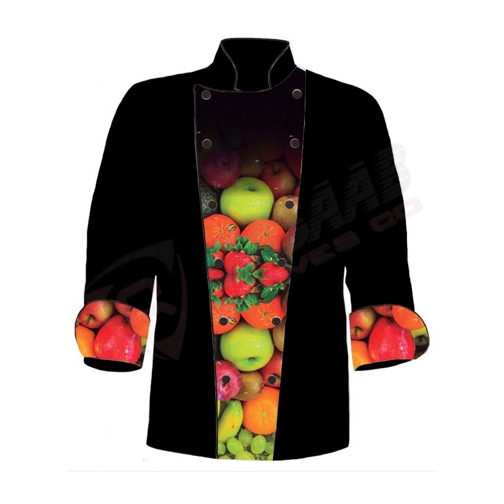 Fruit-Printings Long-Sleeves Patchwork-Chef Uniforms Fashion Chef-uniform Modern-Restaurant Japanese-style Chef Uniform