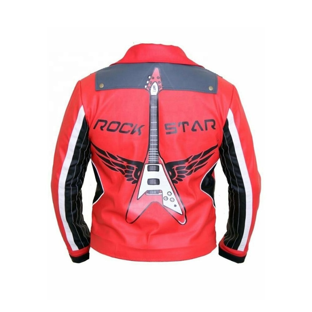 Red-Color Biker Jacket New-Style Men's Custom-Designed Genuine Pu Leather Jacket Fashion Jackets With Striped-Sleeved