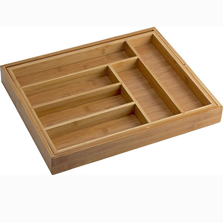 Silverware Utensil Cutlery Tray Bamboo wooden Drawer Dividers 5 Compartments Organizer