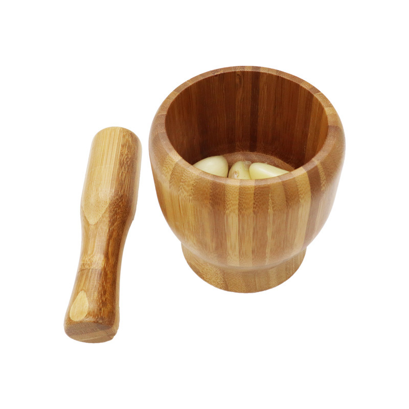 Bamboo Mortar & Pestle Hand Grinder Masher For Garlic Press, Herb Spice Masher, Ginger Crusher