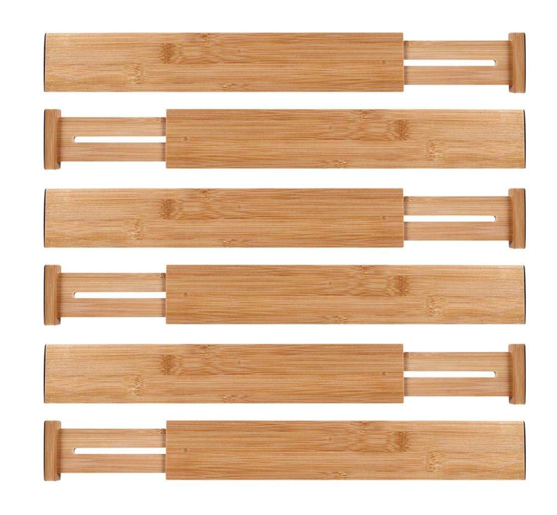 100% Natural Bamboo Adjustable & Expandable Drawer Dividers Home Kitchen Drawer Organizers