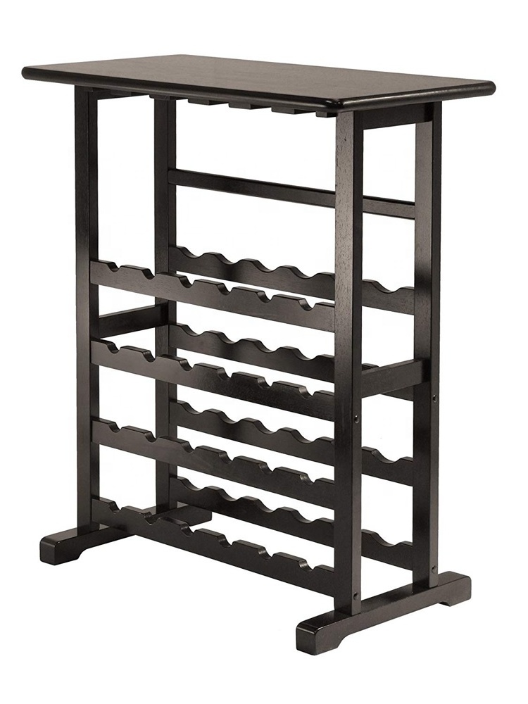 Rubber wood Wine Rack 6 Tier Free Standing Wine Storage Rack Wine Display Shelves 28 Bottles Capacity Storage Standing Table