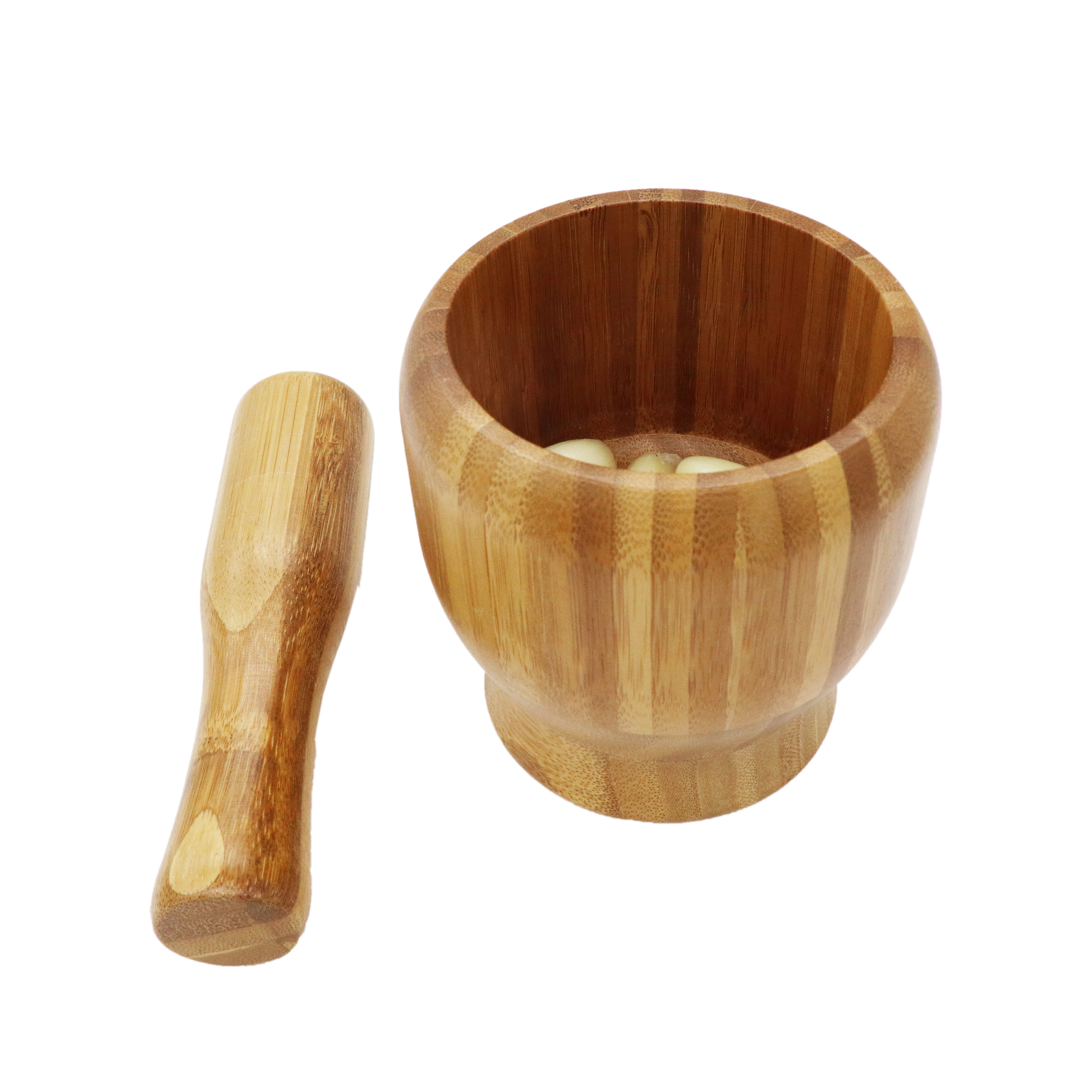 Bamboo Mortar & Pestle Hand Grinder Masher For Garlic Press, Herb Spice Masher, Ginger Crusher