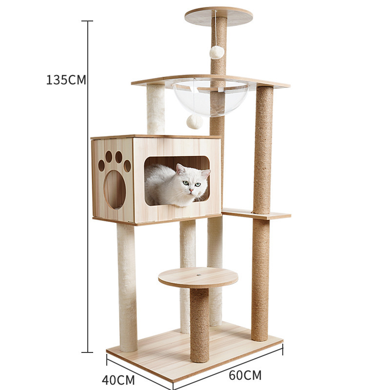 Qbellpet Wholesale Plush general solid wood house cat space capsule scratching board climbing frame tree house cat hammocK