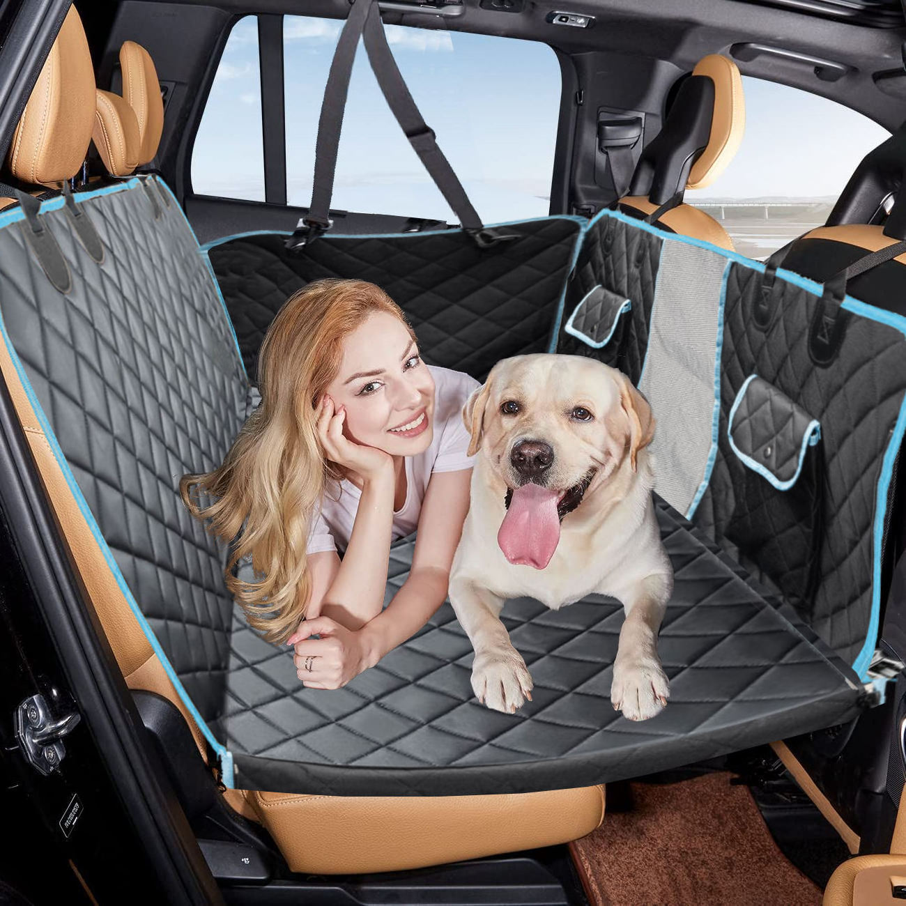 Qbellpet Dog Car Seat Cover for Back Seat Dog Hammock Back Seat Extender for Dogs