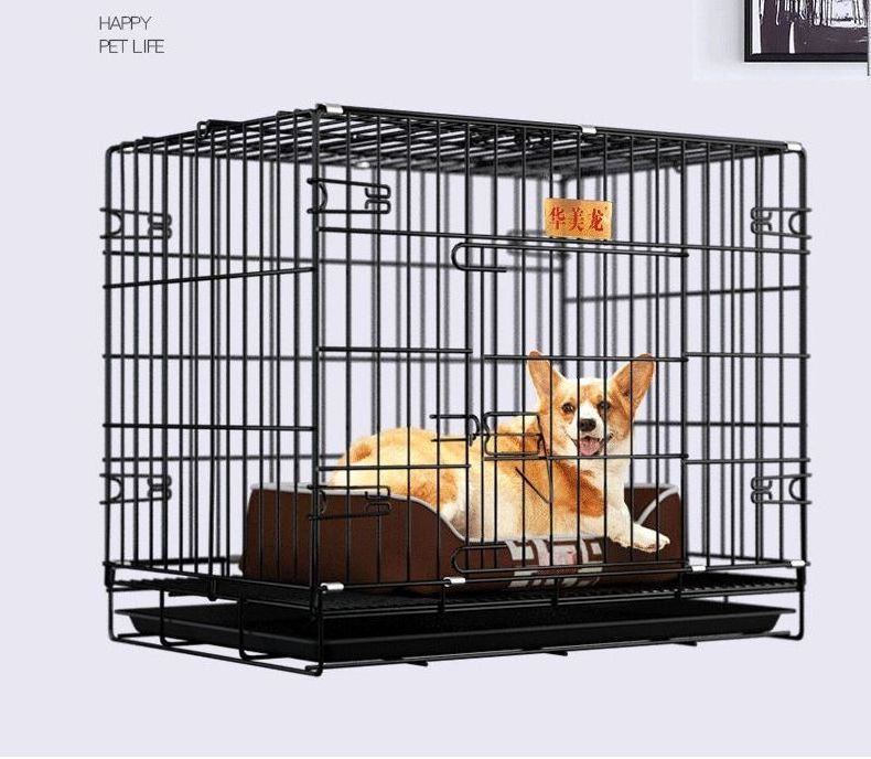 Qbellpet High Quality Pet Large Folding Dog Cage Mesh Pet Carrier Durable Black Metal Pet Crate for Outdoor Use Removable