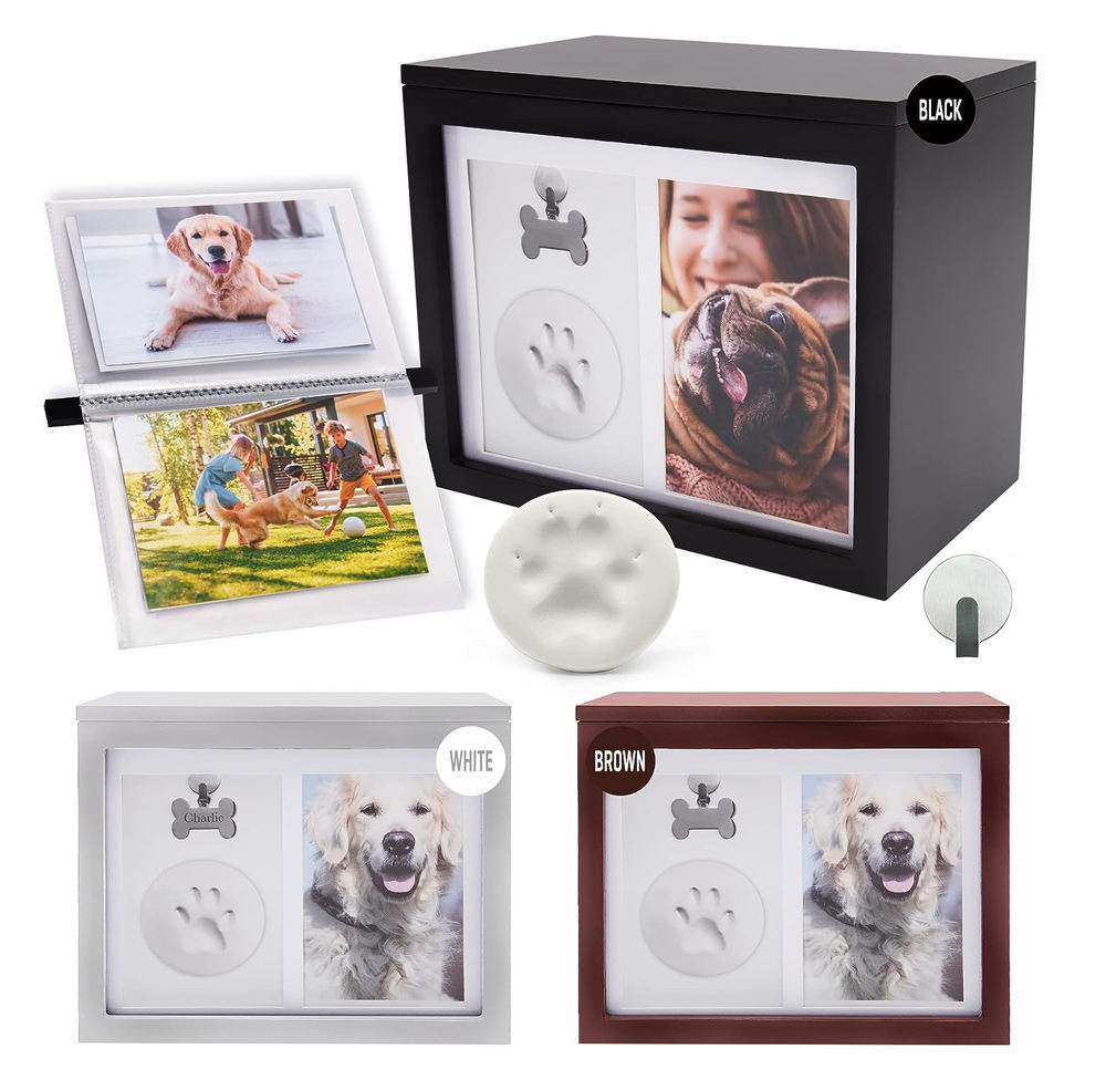 Wholesale cat dog pet photo Paw Print memorial frame wooden pet urns for ashes