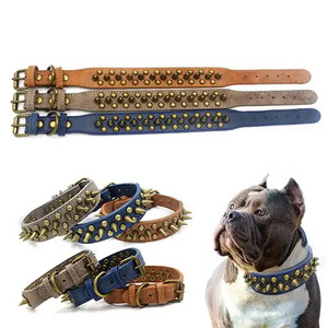 Qbellpet High quality factory custom LOGO adjustable Cool Spiked Rivet Studded PU Leather Dog Pet Collars For Small Medium Dogs