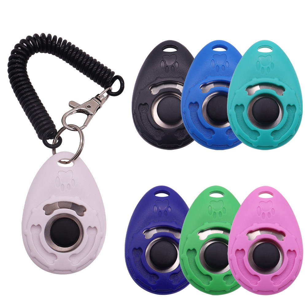 Wholesale Pet accessories button clicker pet trainer puppy adjustable keychain dog training clicker with wrist strap