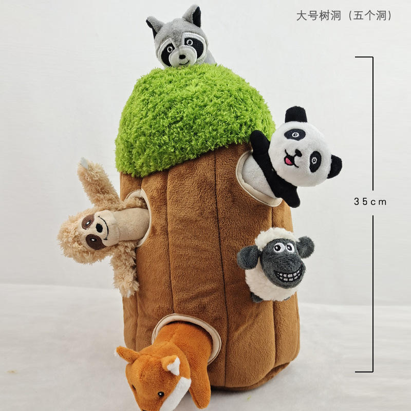 Qbellpet Manufacturer Custom Creaking Plush Pet Toy Fun Hide Seek Dog Toy Stuffed Animal Tree Hole Pet Safe Non-toxic Burrow Toy