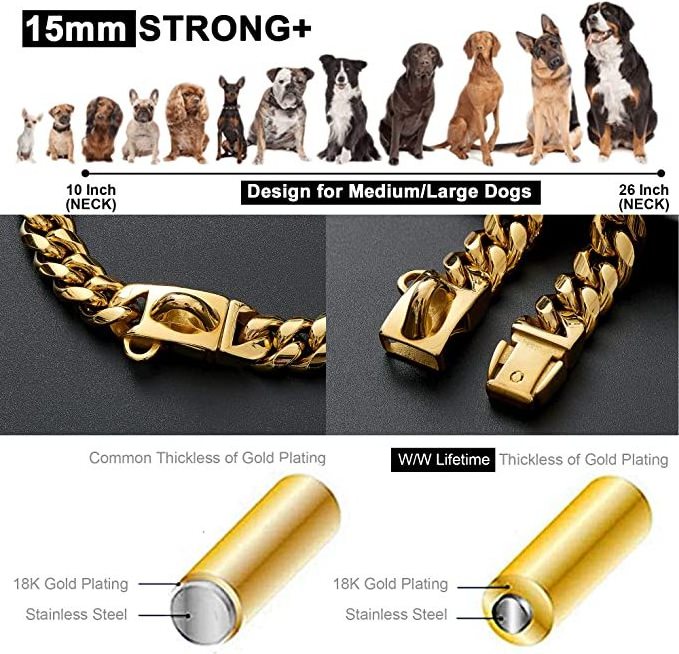 Big Dog Chains Luxury Gold Collares  Pet hip hop leads kit Dog collars choke necklace Collar Leash Bully link Cuban dog Chain