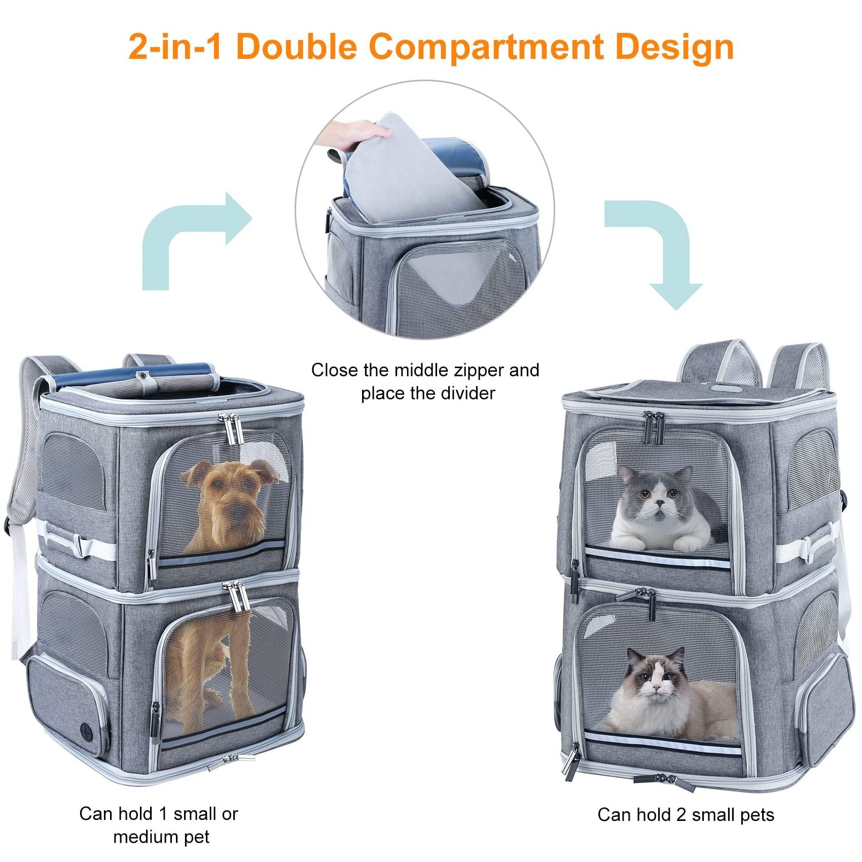 Qbellpet Double Cat Carrier Dog Backpack Carrier for Medium pets Double Compartment Pet Carrier Backpack for Dual Pets