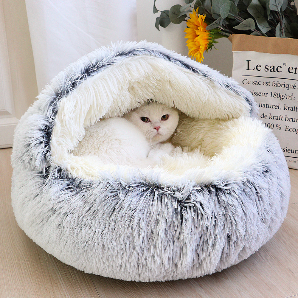 New Warm Dog Cat Bed Round Long Plush Cat House Cave Pet Kitten Cushion Basket Sleeping Mat for Cats Small Dog Chihuahua Nest