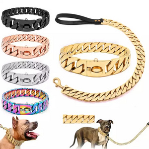 Big Dog Chains Luxury Gold Collares  Pet hip hop leads kit Dog collars choke necklace Collar Leash Bully link Cuban dog Chain