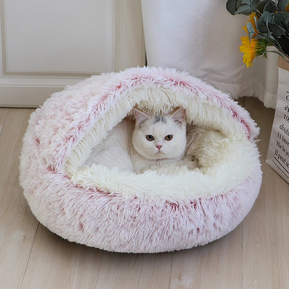 New Warm Dog Cat Bed Round Long Plush Cat House Cave Pet Kitten Cushion Basket Sleeping Mat for Cats Small Dog Chihuahua Nest