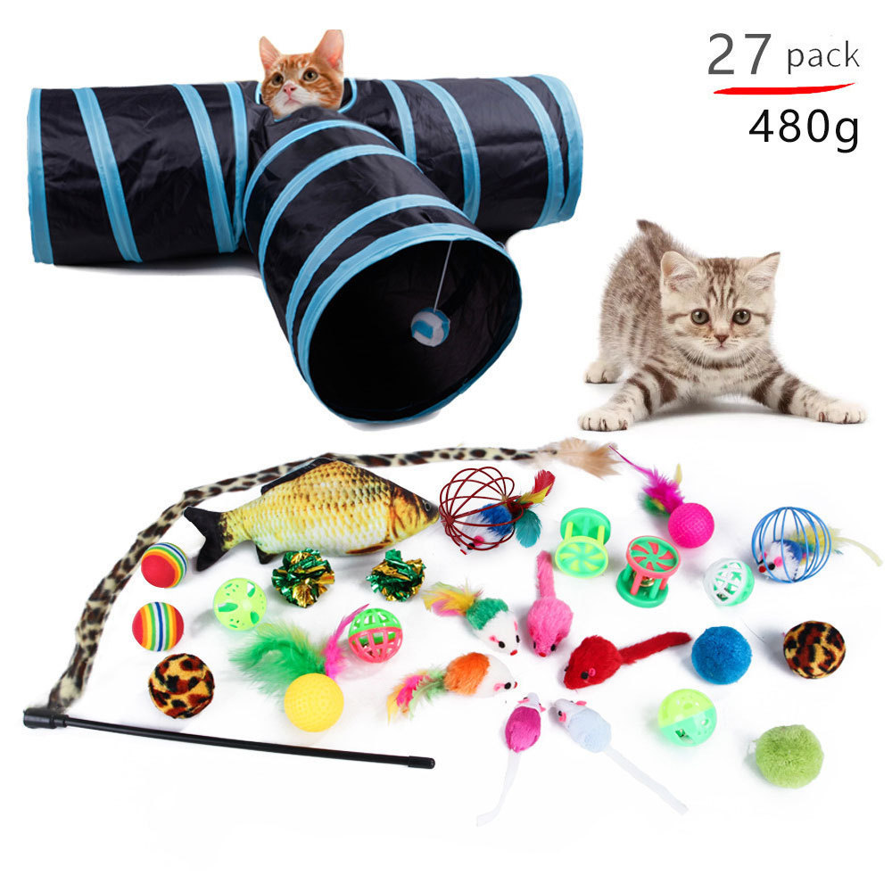 27 Interactive Cat Toy Set Kittens Plush Cat Toy Mouse And Tunnel With Bell Ball Sisal Ball Cat Chewing Catnip Toy Set