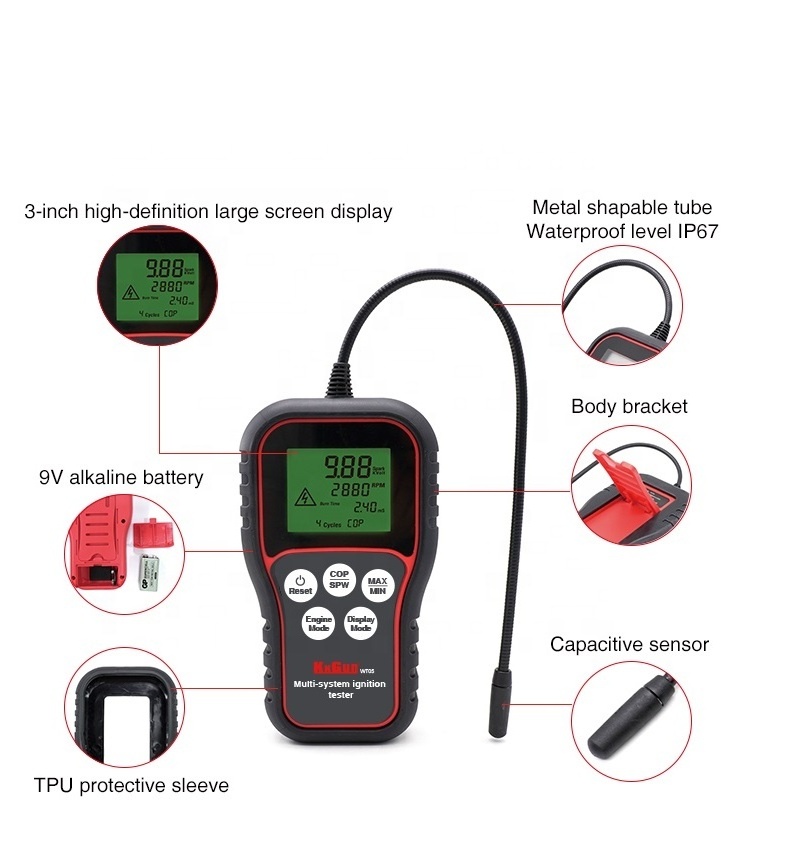 Factory Manufacturer Engine Ignition Analyzer, 24W Ignition Analyzer Multi?System LCD Display RPM Measurement Spark Plug Tester