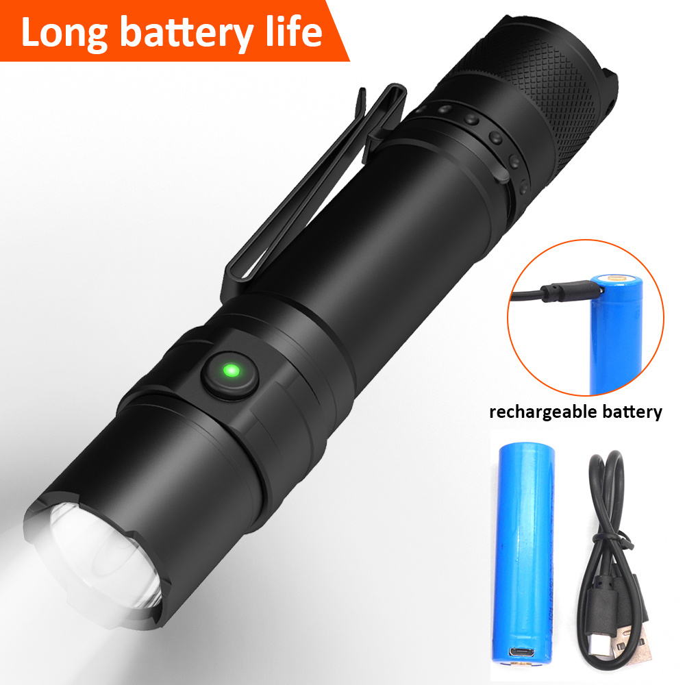 QBH Powerful Mini Rechargeable LED Flashlights Torch EDC Flashlight 1000 Max lumens Waterproof Hunting Tactical Flashlight