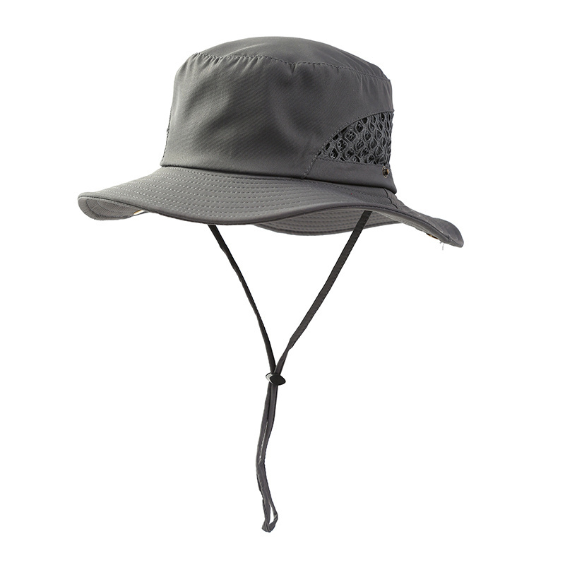 Mesh Bucket Hats with String Wide Brim Hiking Fishing UV Sun Protection Safari Unisex Boonie