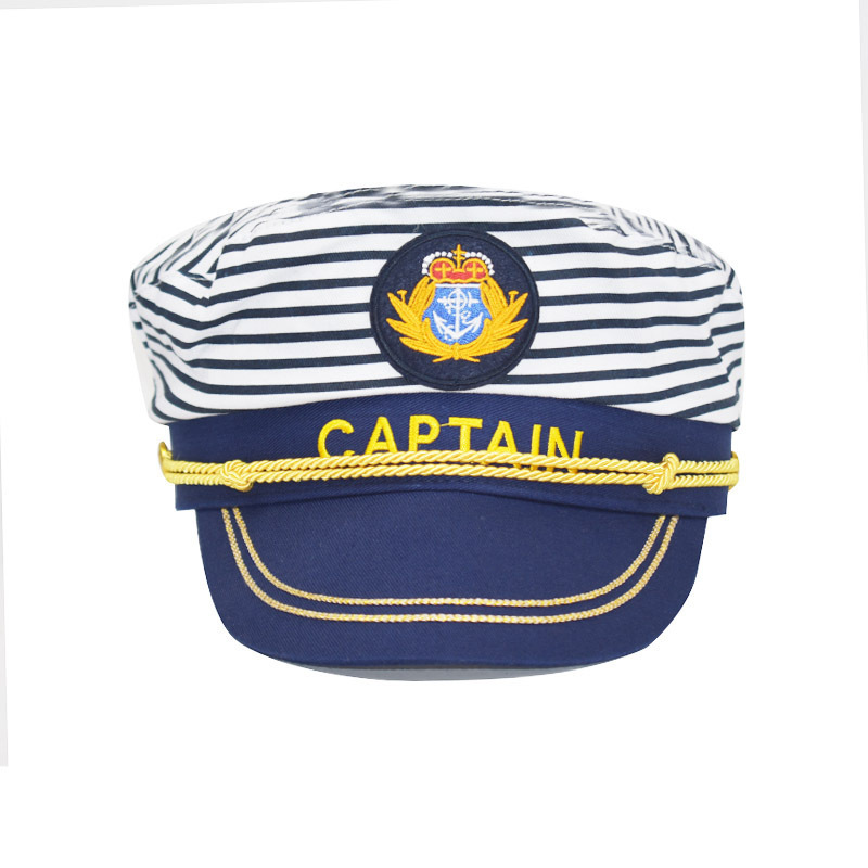 Fashion Child Unisex Blue Stripe Sailor Cap Custom Navy Captain Hat for Party