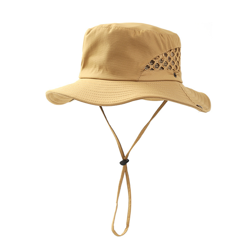 Mesh Bucket Hats with String Wide Brim Hiking Fishing UV Sun Protection Safari Unisex Boonie