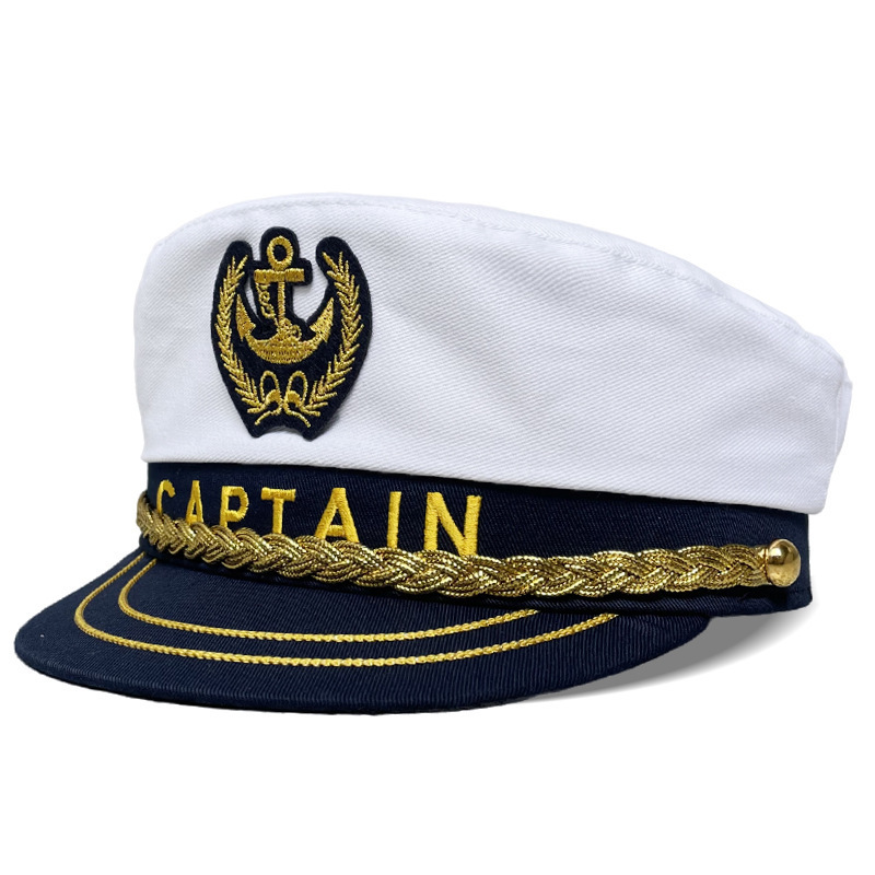 wholesale captains hats custom embroidery fashion captain sailor white hats yacht caps For Promotion Sailor captain hats