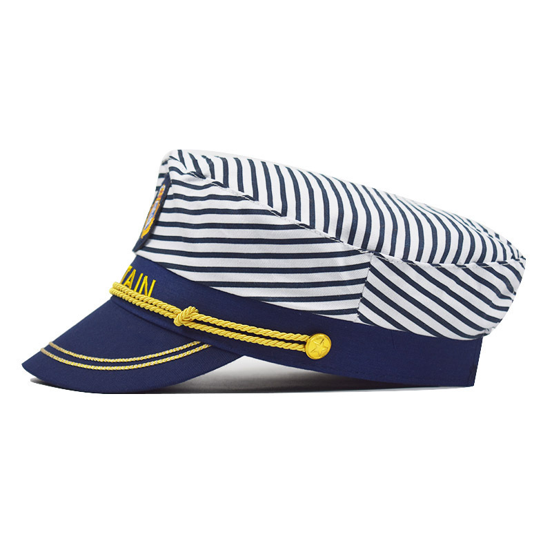 Fashion Child Unisex Blue Stripe Sailor Cap Custom Navy Captain Hat for Party