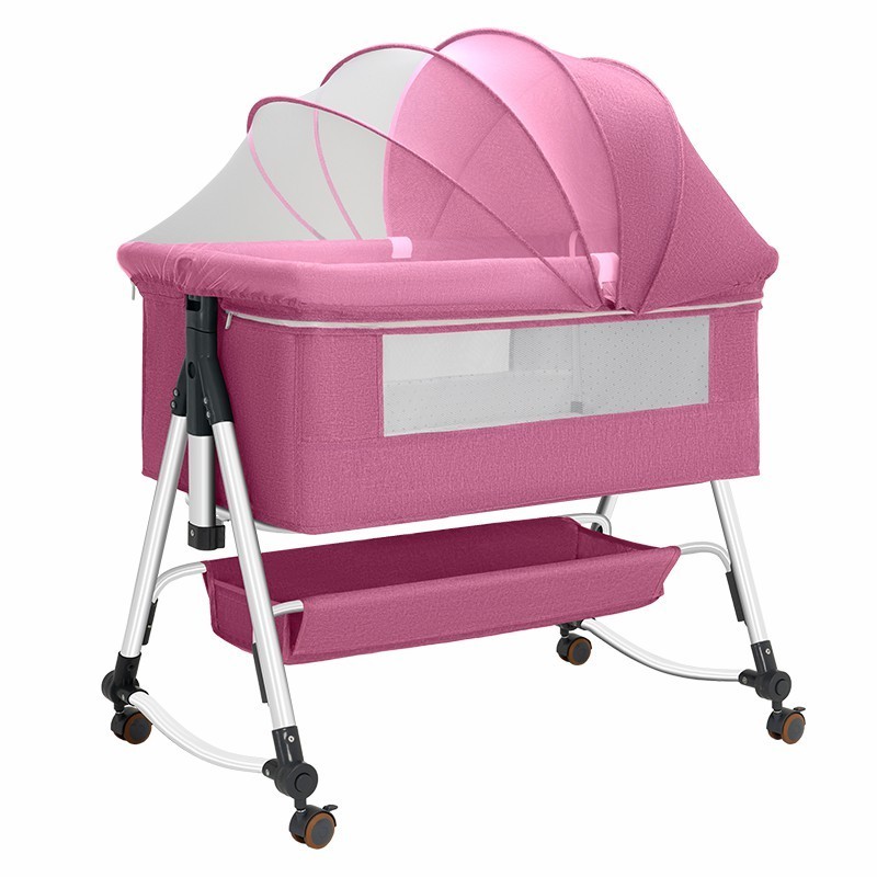 High quality metal baby bed multifunctional bedside baby cot portable folding baby crib with mosquito net