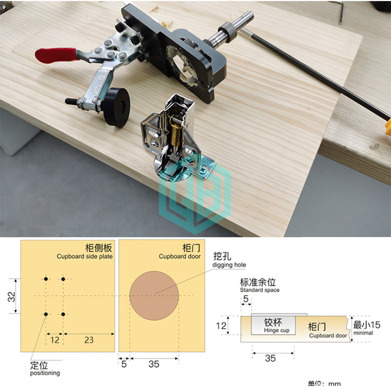 Carpentry Tool Hole Drilling Guide Locator Hinge Installation Jig Woodworking 35mm Hinge Boring Jig Concealed Hinge Jig